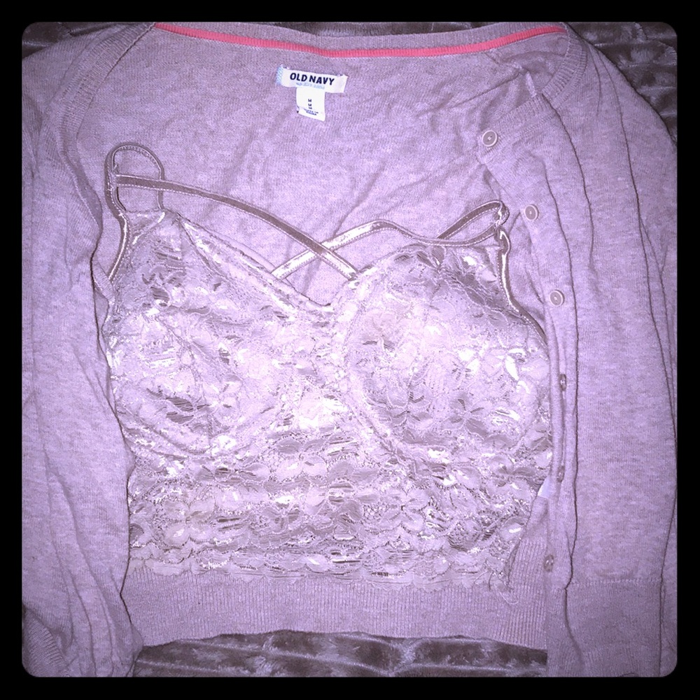 old navy cardigan with a small crop top